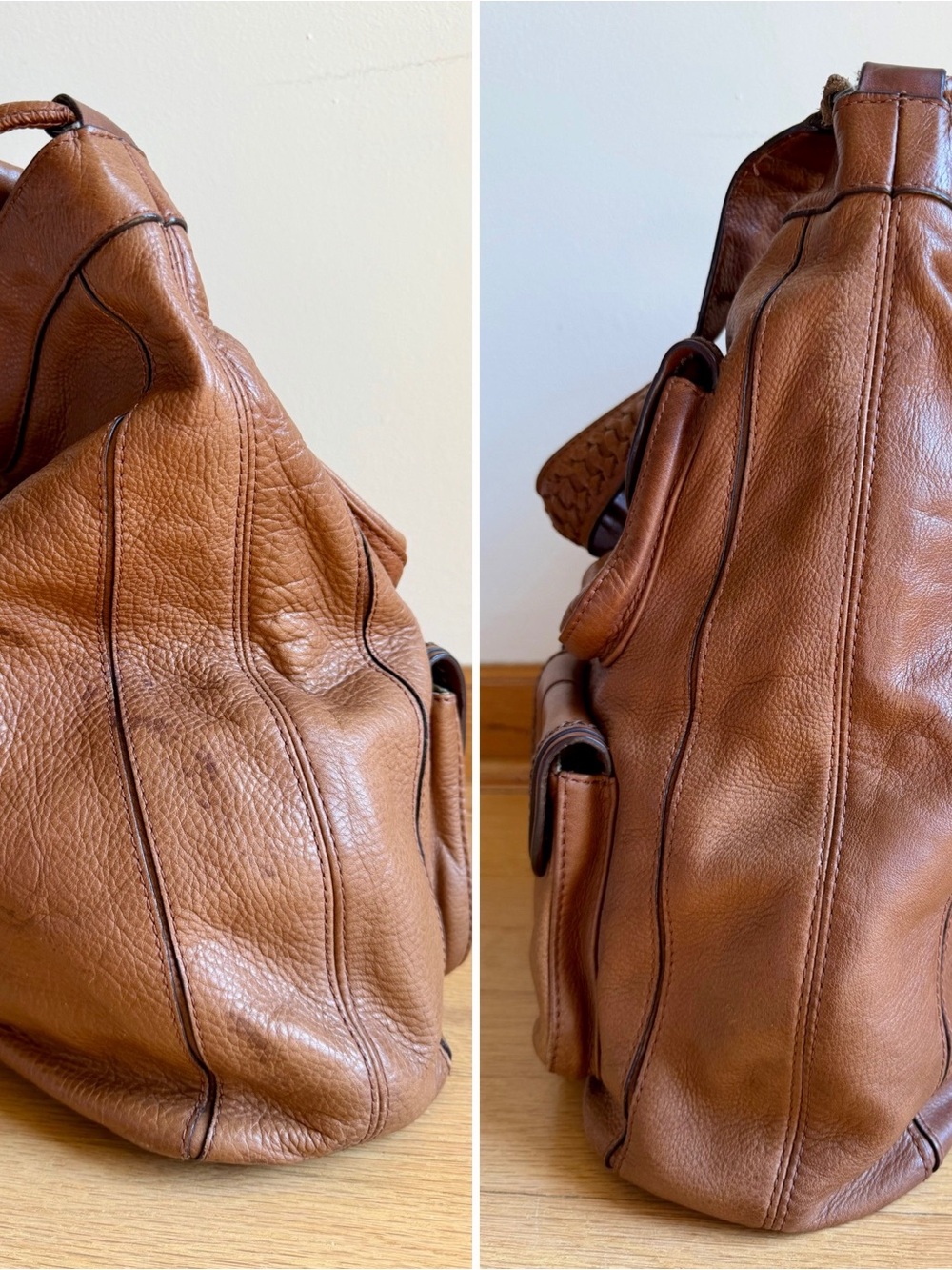 Banana Republic - Brown Pebbled Leather Shoulder/Hobo Bag, Pockets! - Picture 5 of 14